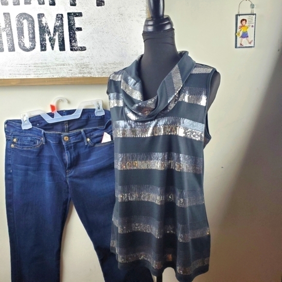 Laura Ashley Gray silver Sequins evening top Size Large - Picture 7 of 11